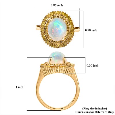 D'Joy Premium Ethiopian Welo Opal and Yellow Diamond 2.75 ctw Water Oasis Ring in 18K Vermeil Yellow Gold Over Sterling Silver (Size 10.0)