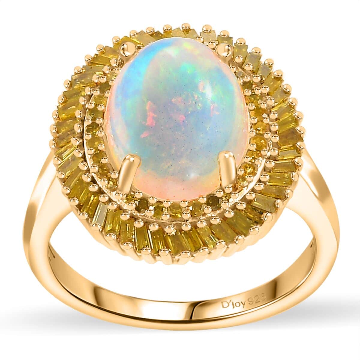 Premium Ethiopian Welo Opal and Yellow Diamond 2.75 ctw Water Oasis Ring in 18K Vermeil Yellow Gold Over Sterling Silver (Size 7.0) image number 0