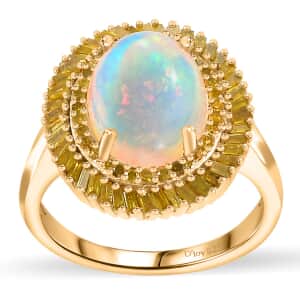 Premium Ethiopian Welo Opal and Yellow Diamond 2.75 ctw Water Oasis Ring in 18K Vermeil Yellow Gold Over Sterling Silver (Size 7.0)