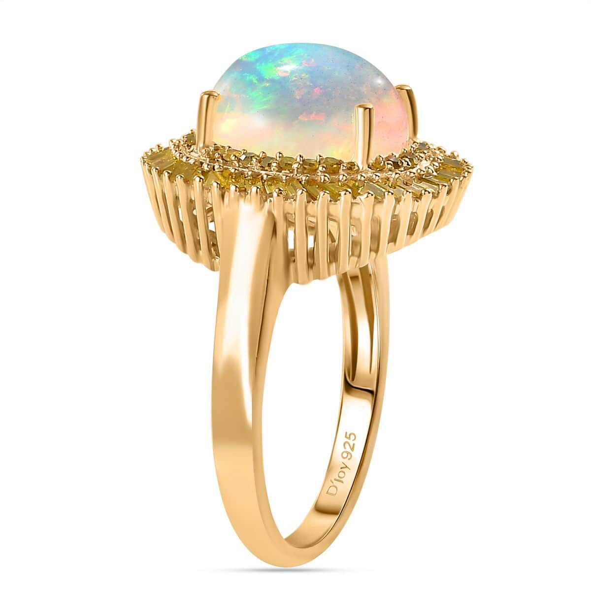 Premium Ethiopian Welo Opal and Yellow Diamond 2.75 ctw Water Oasis Ring in 18K Vermeil Yellow Gold Over Sterling Silver (Size 7.0) image number 3