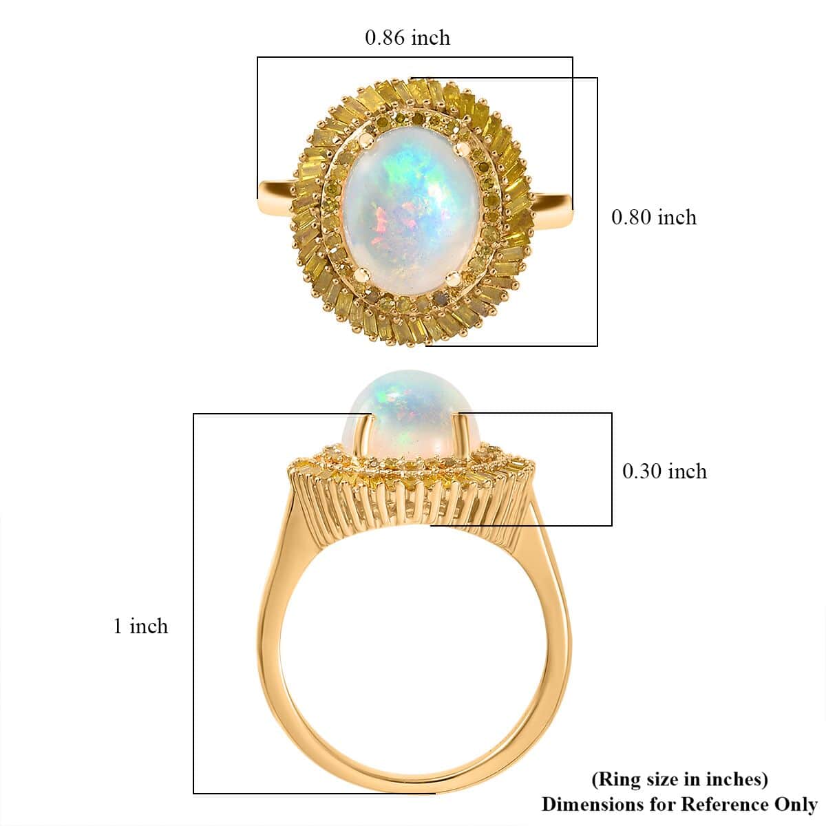 Premium Ethiopian Welo Opal and Yellow Diamond 2.75 ctw Water Oasis Ring in 18K Vermeil Yellow Gold Over Sterling Silver (Size 7.0) image number 5