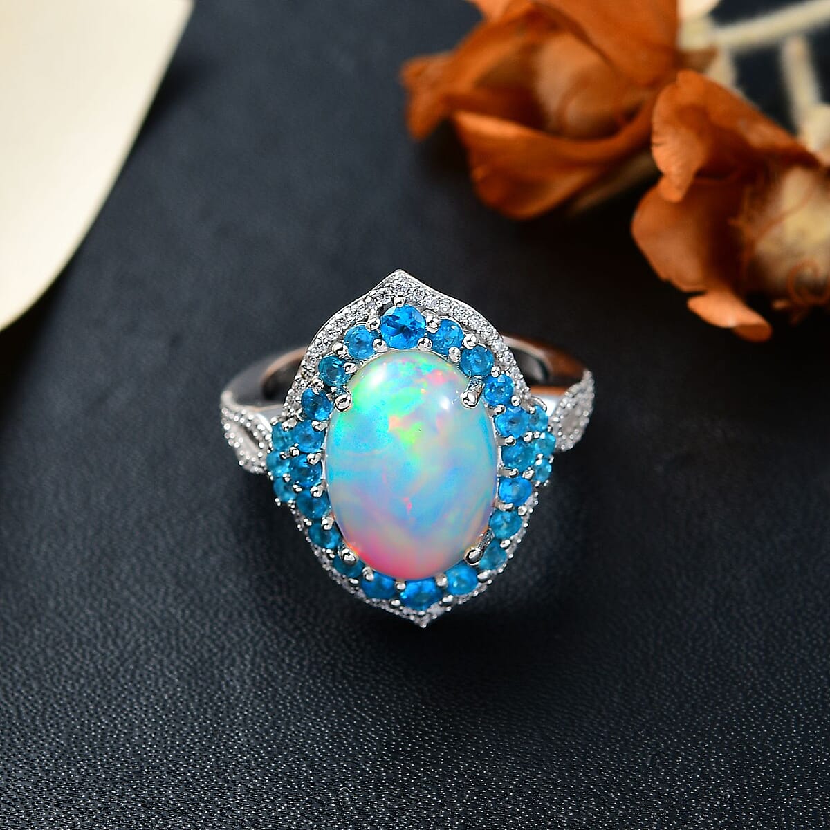 Premium Ethiopian Welo Opal and Multi Gemstone 5.10 ctw Sunshine on Ocean Ring in Rhodium Over Sterling Silver (Size 10.0) image number 2
