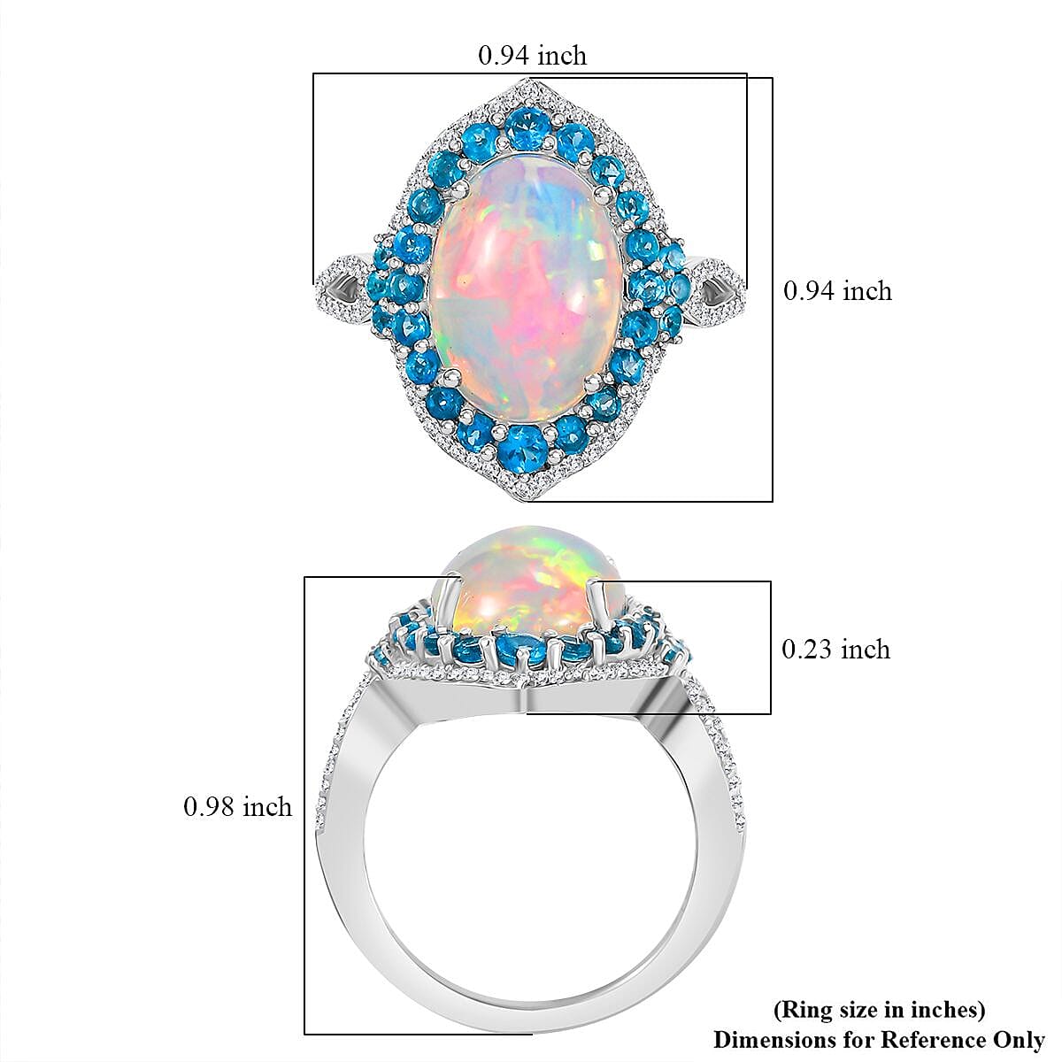 Premium Ethiopian Welo Opal and Multi Gemstone 5.10 ctw Sunshine on Ocean Ring in Rhodium Over Sterling Silver (Size 10.0)