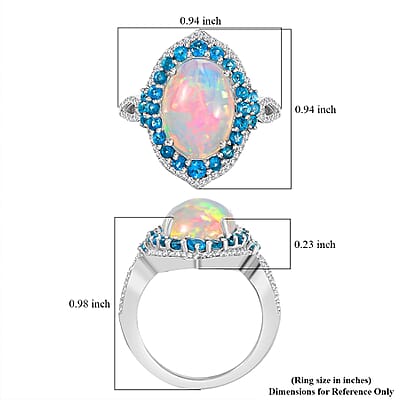 Premium Ethiopian Welo Opal and Multi Gemstone 5.10 ctw Sunshine on Ocean Ring in Rhodium Over Sterling Silver (Size 10.0)