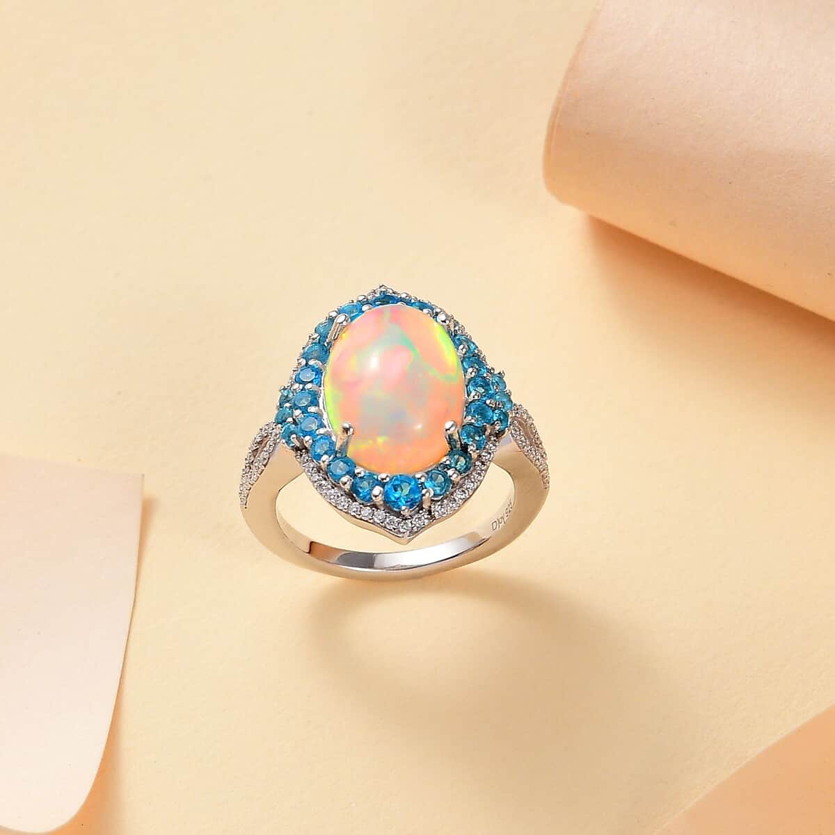 Premium Ethiopian Welo Opal and Multi Gemstone 5.10 ctw Sunshine on Ocean Ring in Rhodium Over Sterling Silver (Size 7.0) image number 1