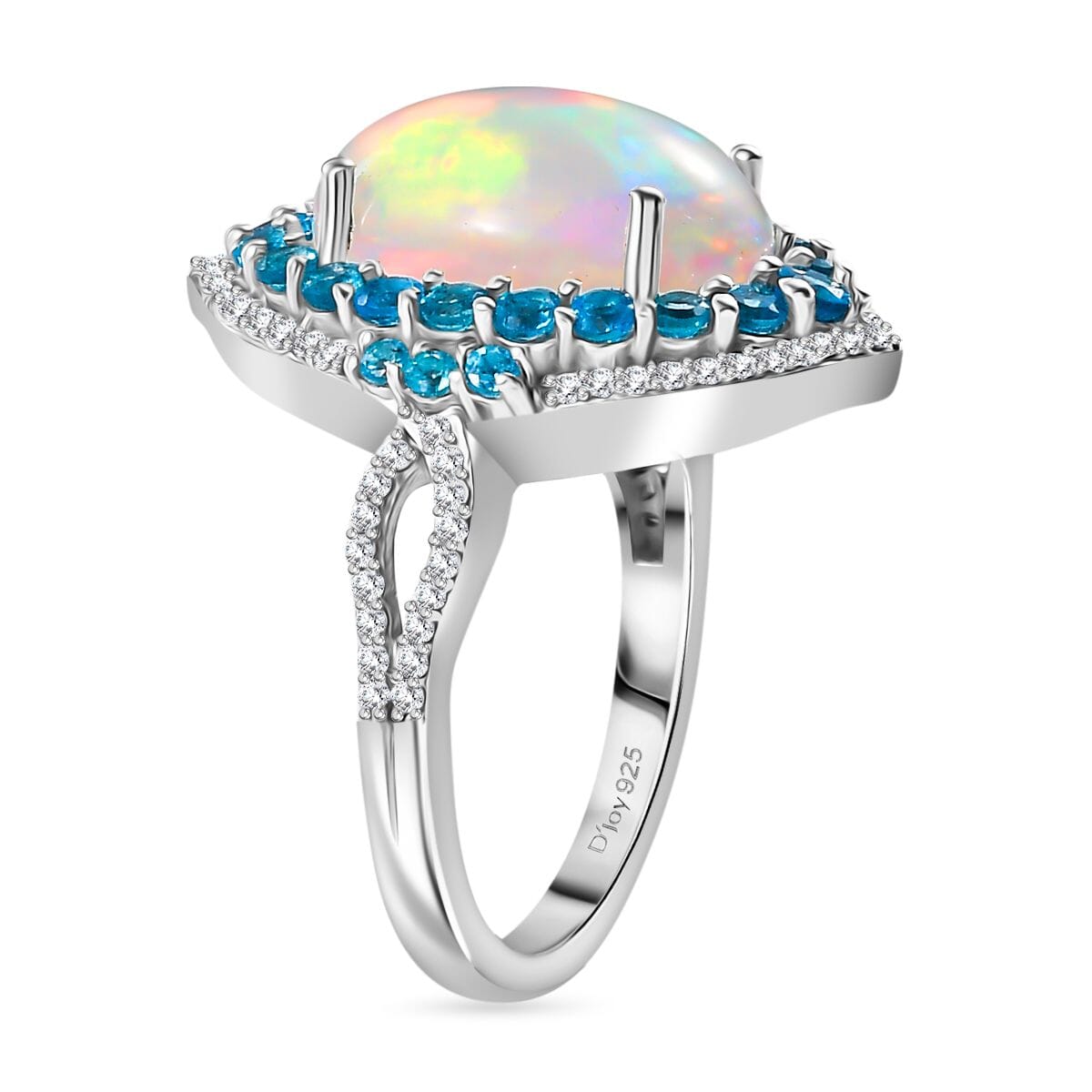 Premium Ethiopian Welo Opal and Multi Gemstone 5.10 ctw Sunshine on Ocean Ring in Rhodium Over Sterling Silver (Size 8.0) image number 4