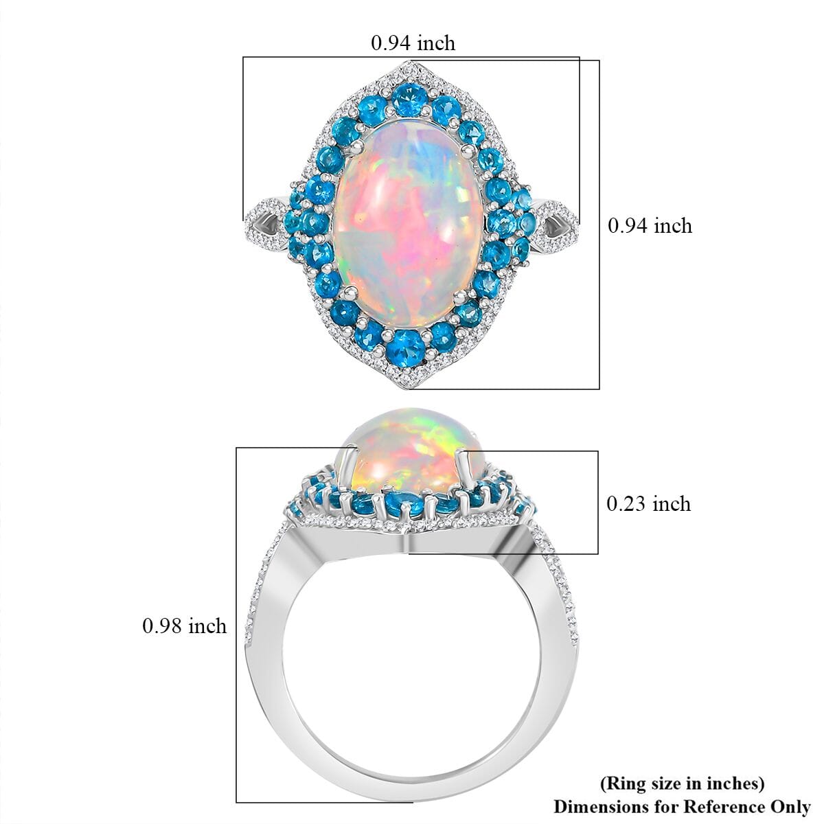 Premium Ethiopian Welo Opal and Multi Gemstone 5.10 ctw Sunshine on Ocean Ring in Rhodium Over Sterling Silver (Size 8.0) image number 6