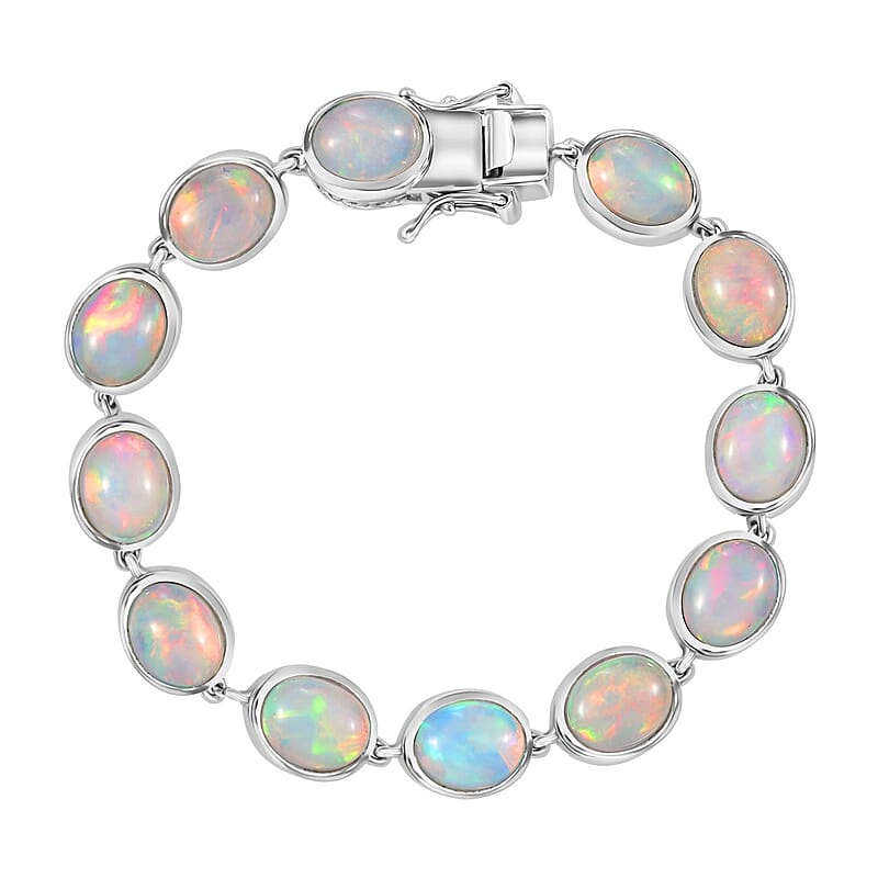 D'Joy Premium Ethiopian Welo Opal 13.40 ctw Dolphin Bracelet in Rhodium Over Sterling Silv (6.50 In)