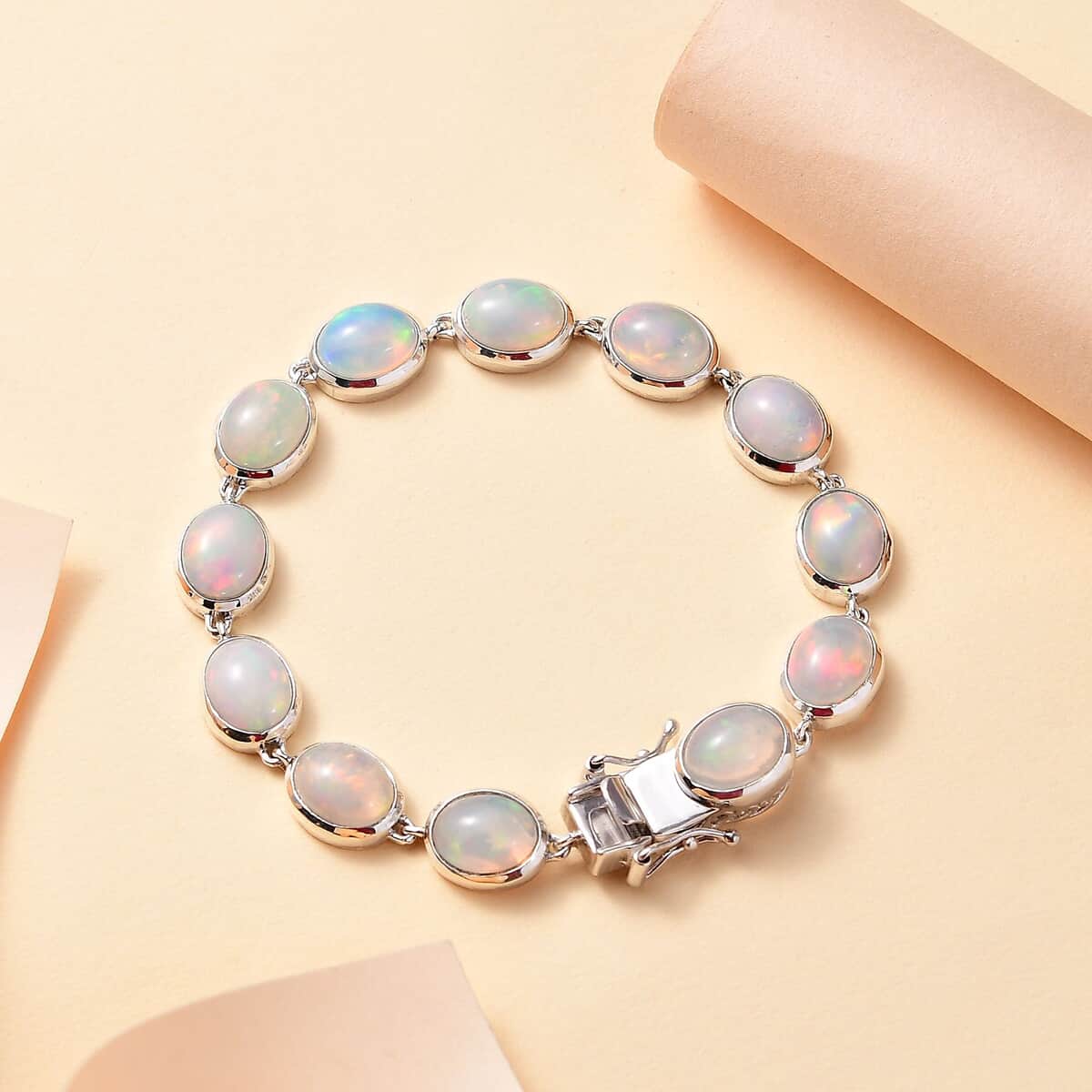 Premium Ethiopian Welo Opal 13.40 ctw Dolphin Bracelet in Rhodium Over Sterling Silv (6.50 In) image number 1