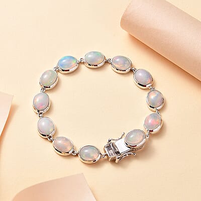 D'Joy Premium Ethiopian Welo Opal 13.40 ctw Dolphin Bracelet in Rhodium Over Sterling Silv (6.50 In)