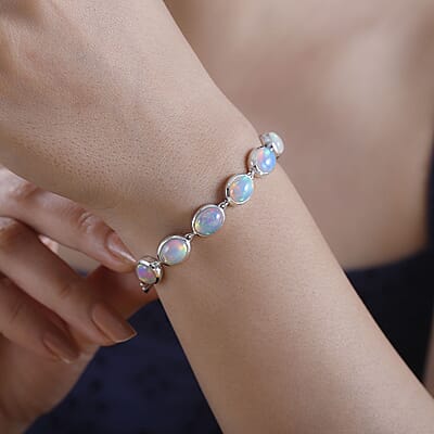 D'Joy Premium Ethiopian Welo Opal 13.40 ctw Dolphin Bracelet in Rhodium Over Sterling Silv (6.50 In)
