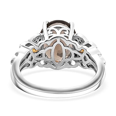 Karis Brazilian Smoky Quartz and Multi Gemstone 3.90 ctw Ember Bloom Ring in Platinum Bond (Size 10.0)