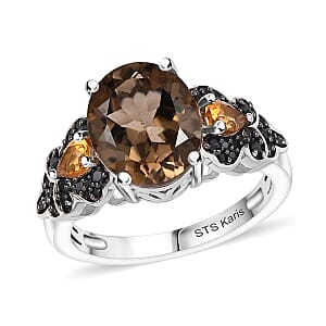 Karis Brazilian Smoky Quartz and Multi Gemstone 3.90 ctw Ember Bloom Ring in Platinum Bond (Size 9.0)