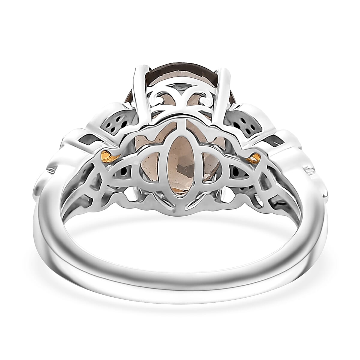 Karis Brazilian Smoky Quartz and Multi Gemstone 3.90 ctw Ember Bloom Ring in Platinum Bond (Size 9.0) image number 4