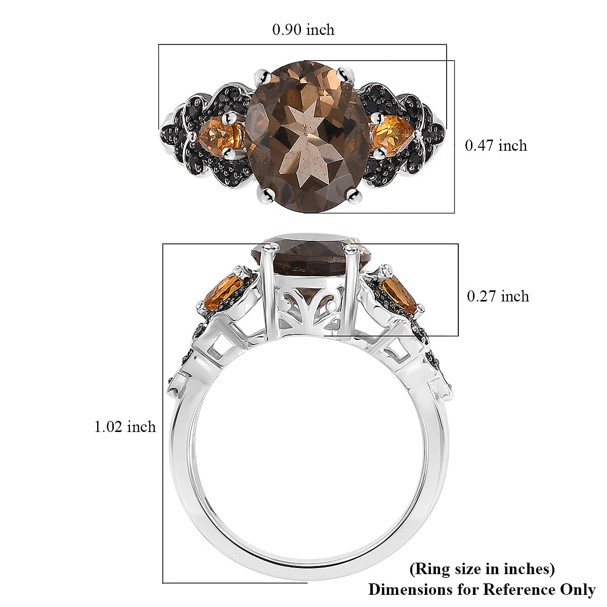 Karis Brazilian Smoky Quartz and Multi Gemstone 3.90 ctw Ember Bloom Ring in Platinum Bond (Size 9.0) image number 5