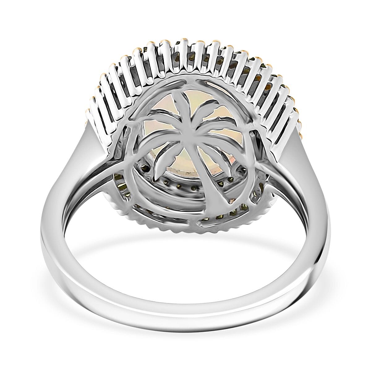Premium Ethiopian Welo Opal and Green Diamond 2.75 ctw Water Oasis Ring in Rhodium Over Sterling Silver (Size 10.0) image number 4