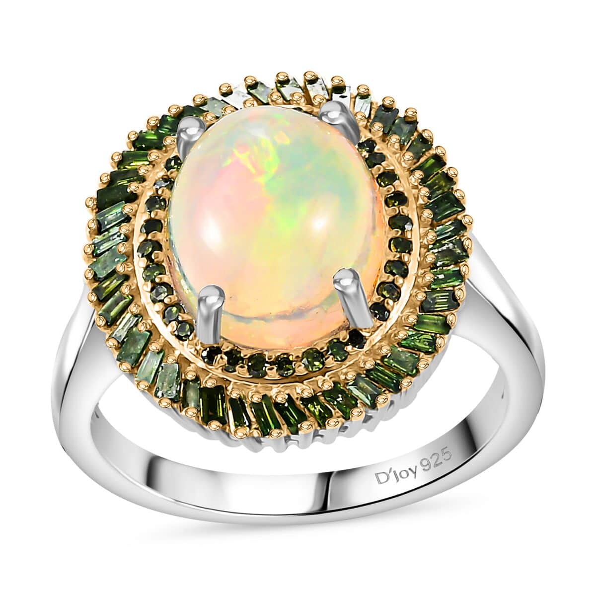 Premium Ethiopian Welo Opal and Green Diamond 2.75 ctw Water Oasis Ring in Rhodium Over Sterling Silver (Size 7.0) image number 0