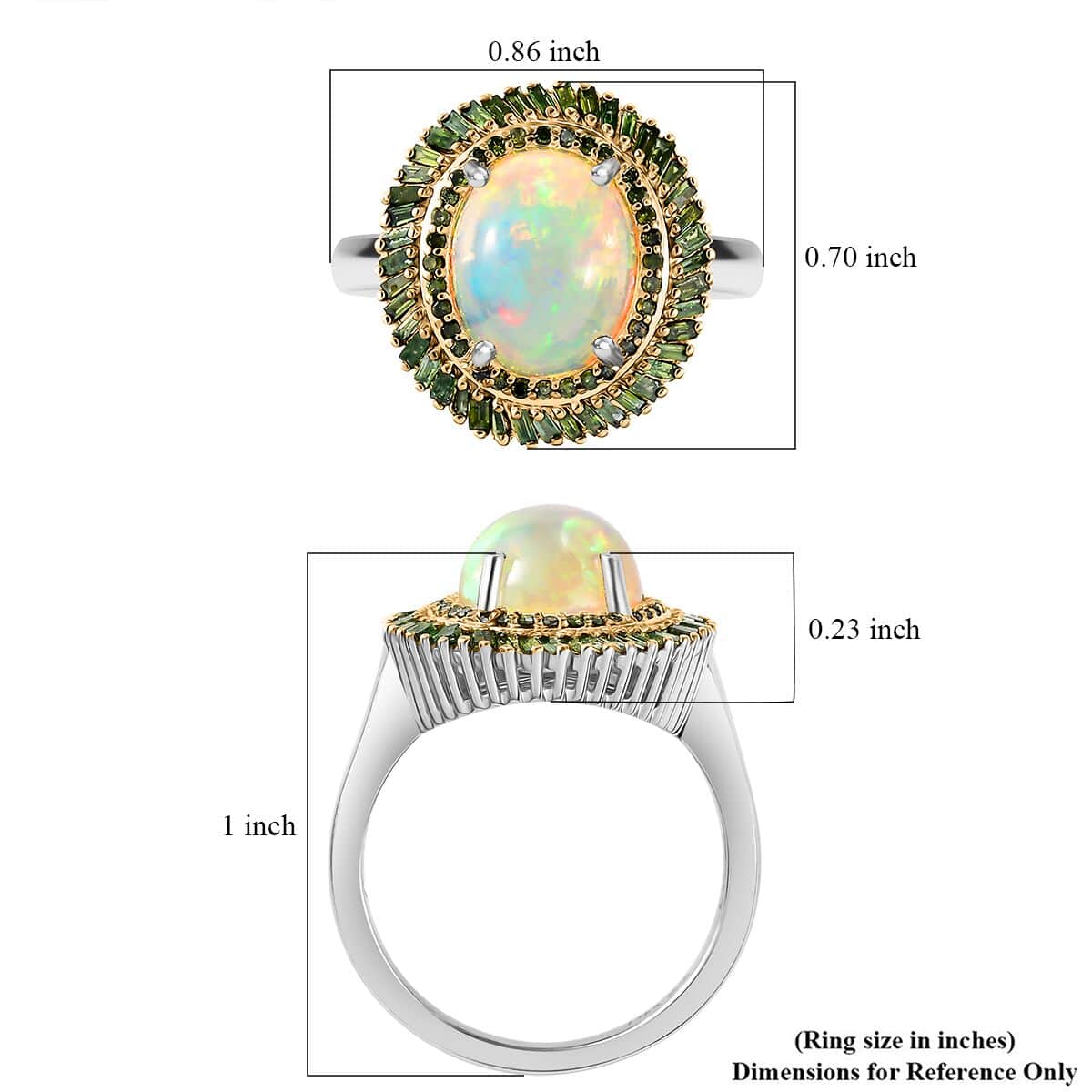 Premium Ethiopian Welo Opal and Green Diamond 2.75 ctw Water Oasis Ring in Rhodium Over Sterling Silver (Size 7.0) image number 5