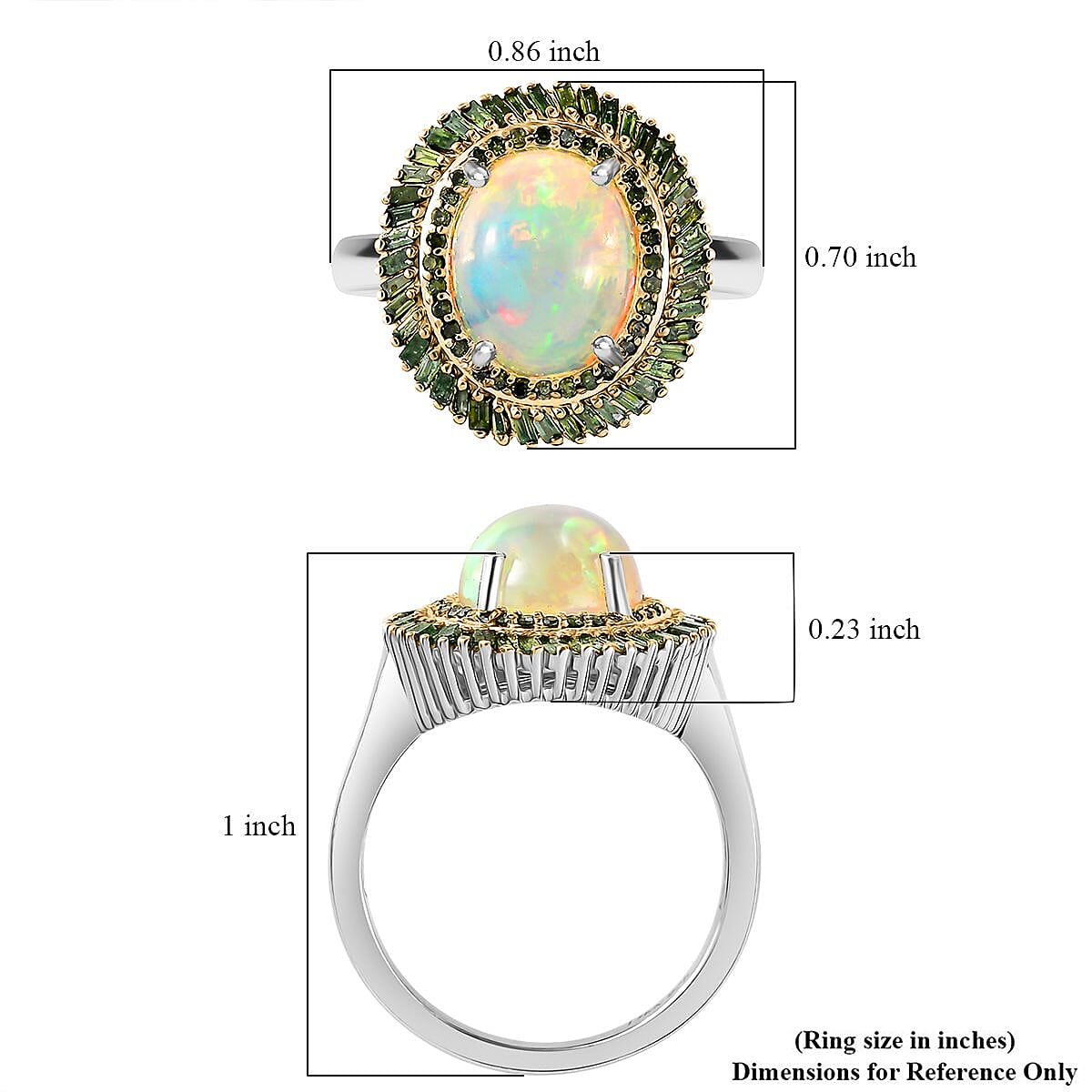 Premium Ethiopian Welo Opal and Green Diamond 2.75 ctw Water Oasis Ring in Rhodium Over Sterling Silver (Size 9.0) image number 5