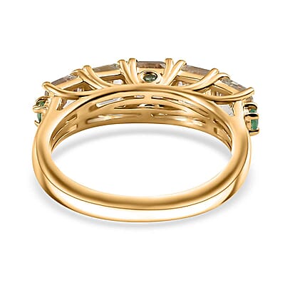 AAA Turkizite and Boyaca Colombian Emerald 2.30 ctw Ring in 18K Vermeil Yellow Gold Over Sterling Silver (Size 10.0)