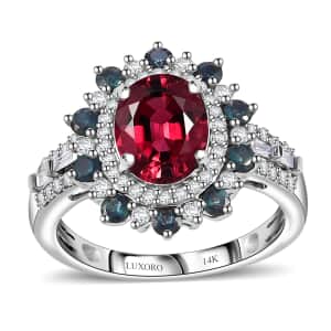 Certified and Appraised Luxoro AAA Ouro Fino Rubellite, Indicolite and G-H I2 Diamond 2.78 ctw Blooming Floral Ring in 14K White Gold (Size 10.0) 4.35 Grams