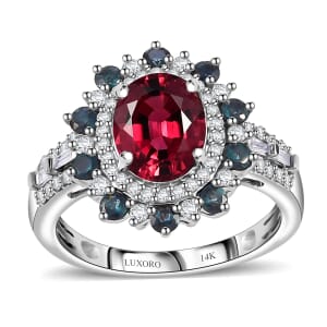 Certified and Appraised Luxoro AAA Ouro Fino Rubellite, Indicolite and G-H I2 Diamond 2.78 ctw Blooming Floral Ring in 14K White Gold (Size 11.0) 4.35 Grams