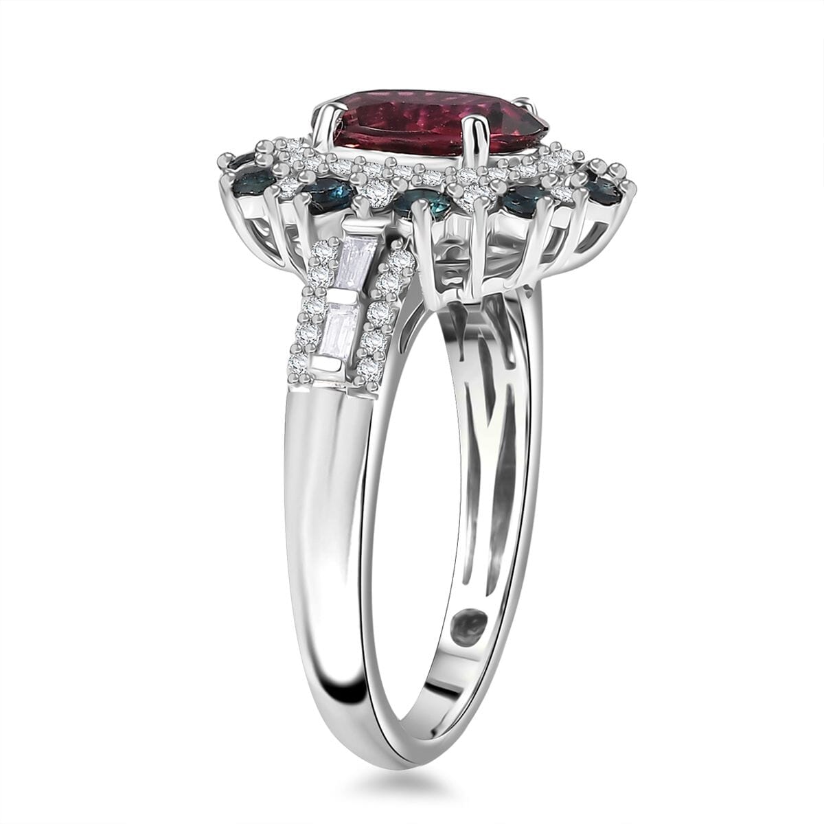 Certified and Appraised Luxoro AAA Ouro Fino Rubellite, Indicolite and G-H I2 Diamond 2.78 ctw Blooming Floral Ring in 14K White Gold (Size 11.0) 4.35 Grams image number 3