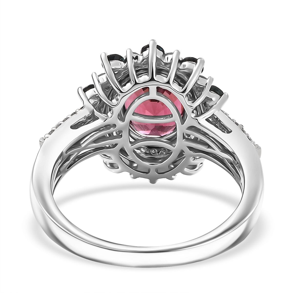 Certified and Appraised Luxoro AAA Ouro Fino Rubellite, Indicolite and G-H I2 Diamond 2.78 ctw Blooming Floral Ring in 14K White Gold (Size 11.0) 4.35 Grams image number 4