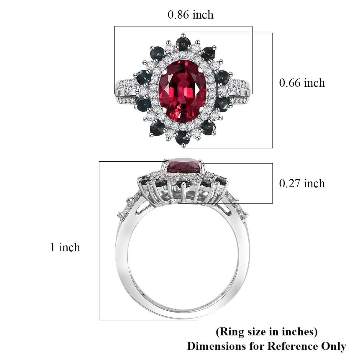 Certified and Appraised Luxoro AAA Ouro Fino Rubellite, Indicolite and G-H I2 Diamond 2.78 ctw Blooming Floral Ring in 14K White Gold (Size 11.0) 4.35 Grams image number 5
