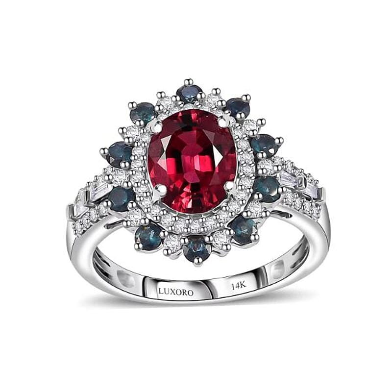 Luxoro AAA Ouro Fino Rubellite, Indicolite, Diamond Floral Ring in 14K White Gold 2.78 ctw (Size 5.0)