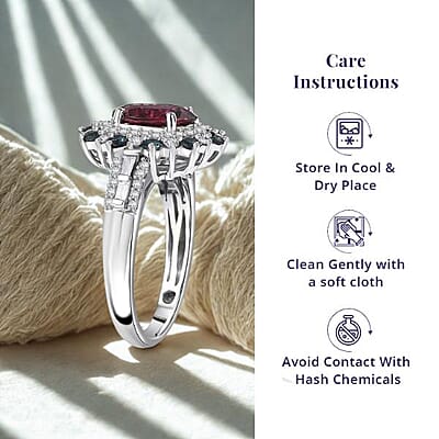 Luxoro AAA Ouro Fino Rubellite, Indicolite, Diamond Floral Ring in 14K White Gold 2.78 ctw (Size 5.0)