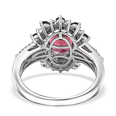 Luxoro AAA Ouro Fino Rubellite, Indicolite, Diamond Floral Ring in 14K White Gold 2.78 ctw (Size 5.0)