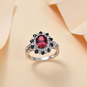 Luxoro AAA Ouro Fino Rubellite, Indicolite, Diamond Floral Ring in 14K White Gold 2.78 ctw (Size 7.0)