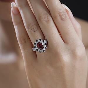 Luxoro AAA Ouro Fino Rubellite, Indicolite, Diamond Floral Ring in 14K White Gold 2.78 ctw (Size 7.0)