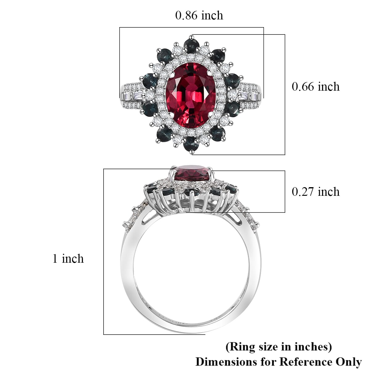 Luxoro AAA Ouro Fino Rubellite, Indicolite and G-H I2 Diamond 2.78 ctw Blooming Floral Ring in 14K White Gold (Size 7.0) 4.35 Grams image number 5
