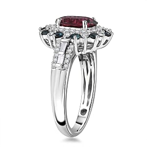 Luxoro AAA Ouro Fino Rubellite, Indicolite, Diamond Floral Ring in 14K White Gold 2.78 ctw (Size 8.0)