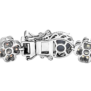 D'Joy Blue Star Sapphire (DF) and Multi Gemstone 30.35 ctw Clover Leaf Bracelet in Rhodium Over Sterling Silver (7.25 In)