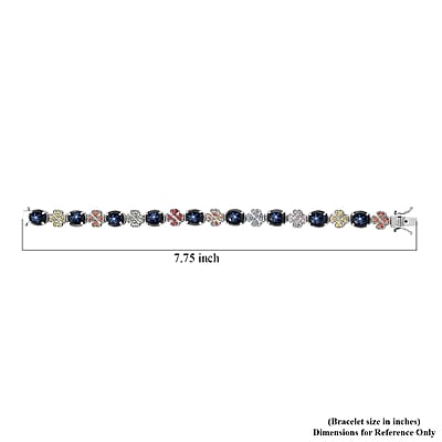 D'Joy Blue Star Sapphire (DF) and Multi Gemstone 30.35 ctw Clover Leaf Bracelet in Rhodium Over Sterling Silver (7.25 In)