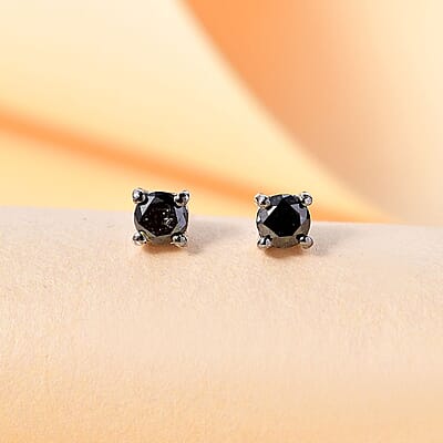 D'Joy Black Diamond 0.50 ctw Stud Earrings in Rhodium Over Sterling Silver