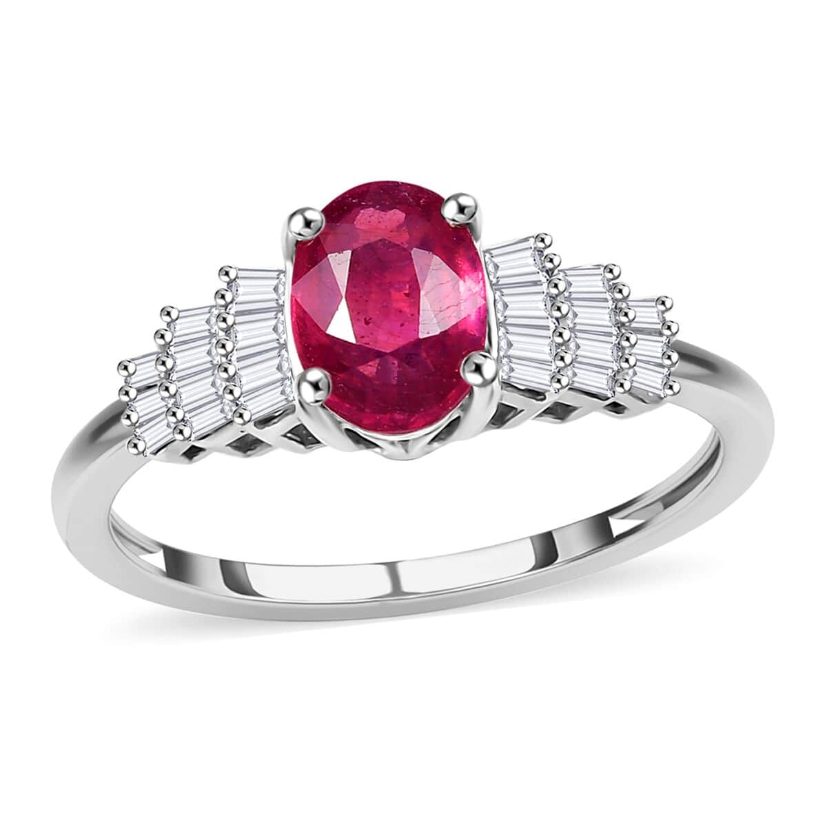 Premium Niassa Ruby (FF) and White Diamond 1.30 ctw Ring in Rhodium Over Sterling Silver (Size 10.0) image number 0