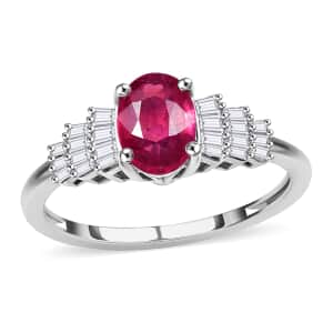 Premium Niassa Ruby (FF) and White Diamond 1.30 ctw Ring in Rhodium Over Sterling Silver (Size 10.0)