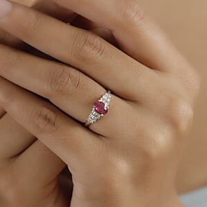 Premium Niassa Ruby (FF) and White Diamond 1.30 ctw Ring in Rhodium Over Sterling Silver (Size 10.0)