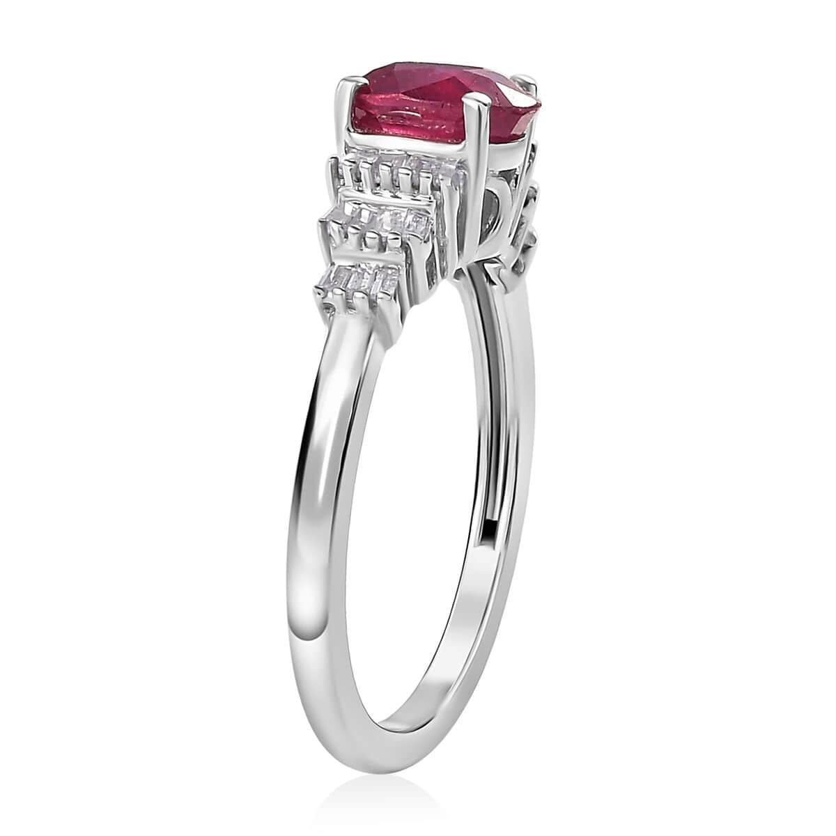 Premium Niassa Ruby (FF) and White Diamond 1.30 ctw Ring in Rhodium Over Sterling Silver (Size 10.0) image number 2