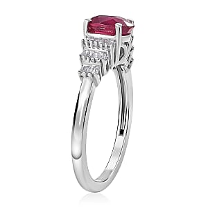 Premium Niassa Ruby (FF) and White Diamond 1.30 ctw Ring in Rhodium Over Sterling Silver (Size 10.0)