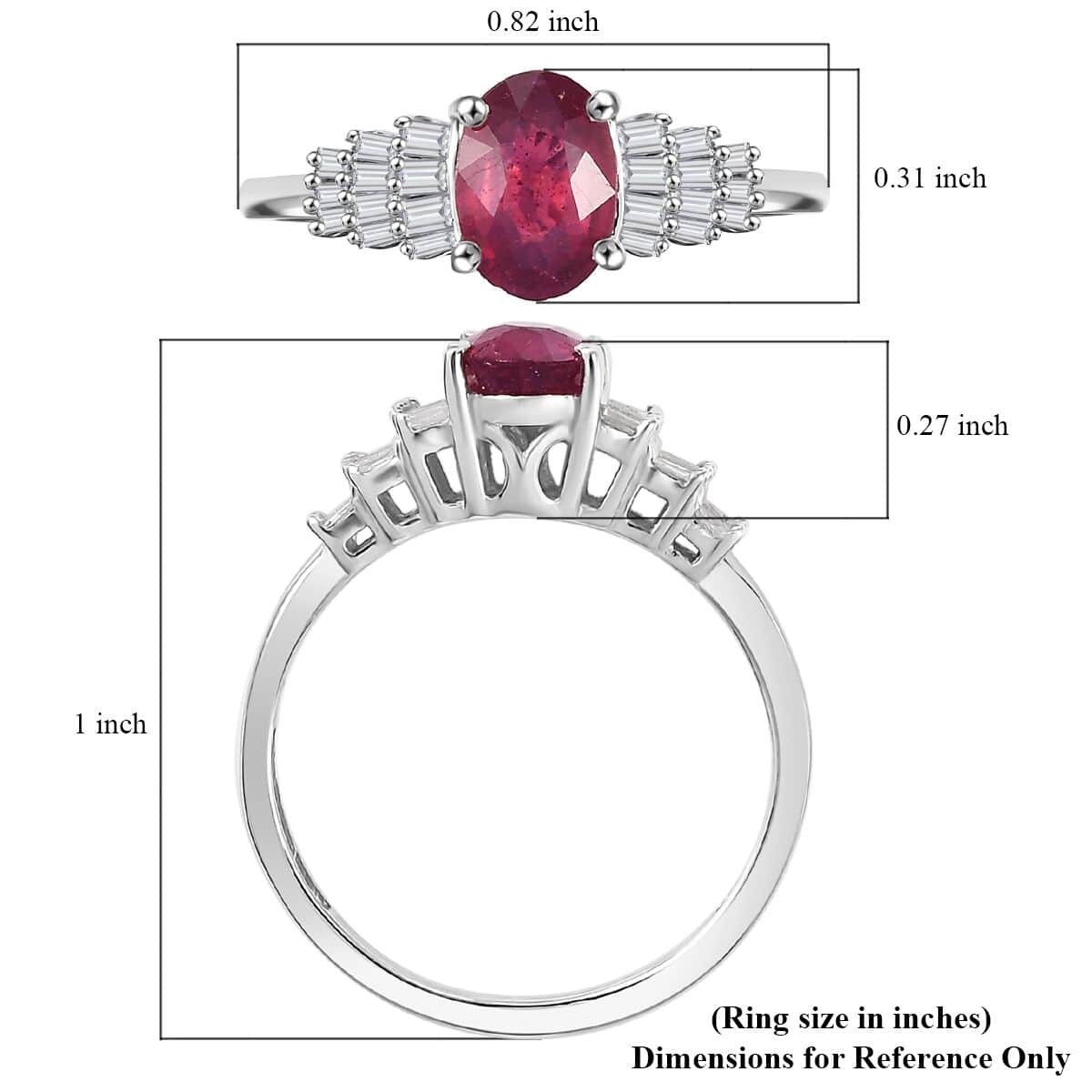 Premium Niassa Ruby (FF) and White Diamond 1.30 ctw Ring in Rhodium Over Sterling Silver (Size 10.0) image number 4