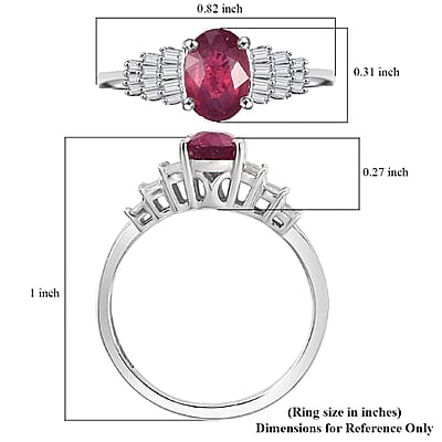 Premium Niassa Ruby (FF) and White Diamond 1.30 ctw Ring in Rhodium Over Sterling Silver (Size 10.0)