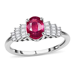 Premium Niassa Ruby (FF) and White Diamond 1.30 ctw Ring in Rhodium Over Sterling Silver (Size 7.0)