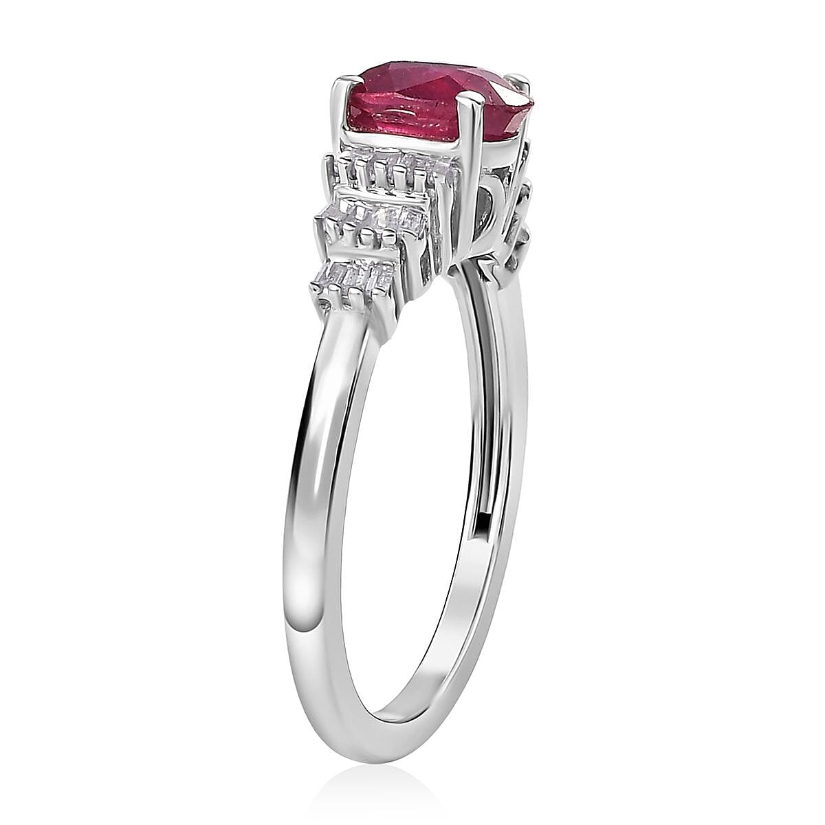 Premium Niassa Ruby (FF) and White Diamond 1.30 ctw Ring in Rhodium Over Sterling Silver (Size 7.0) image number 2