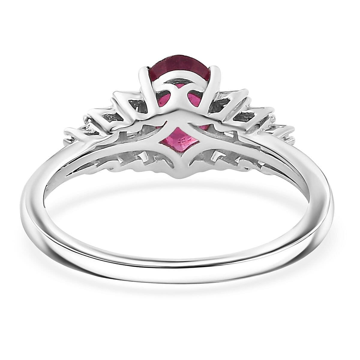 Premium Niassa Ruby (FF) and White Diamond 1.30 ctw Ring in Rhodium Over Sterling Silver (Size 7.0) image number 3