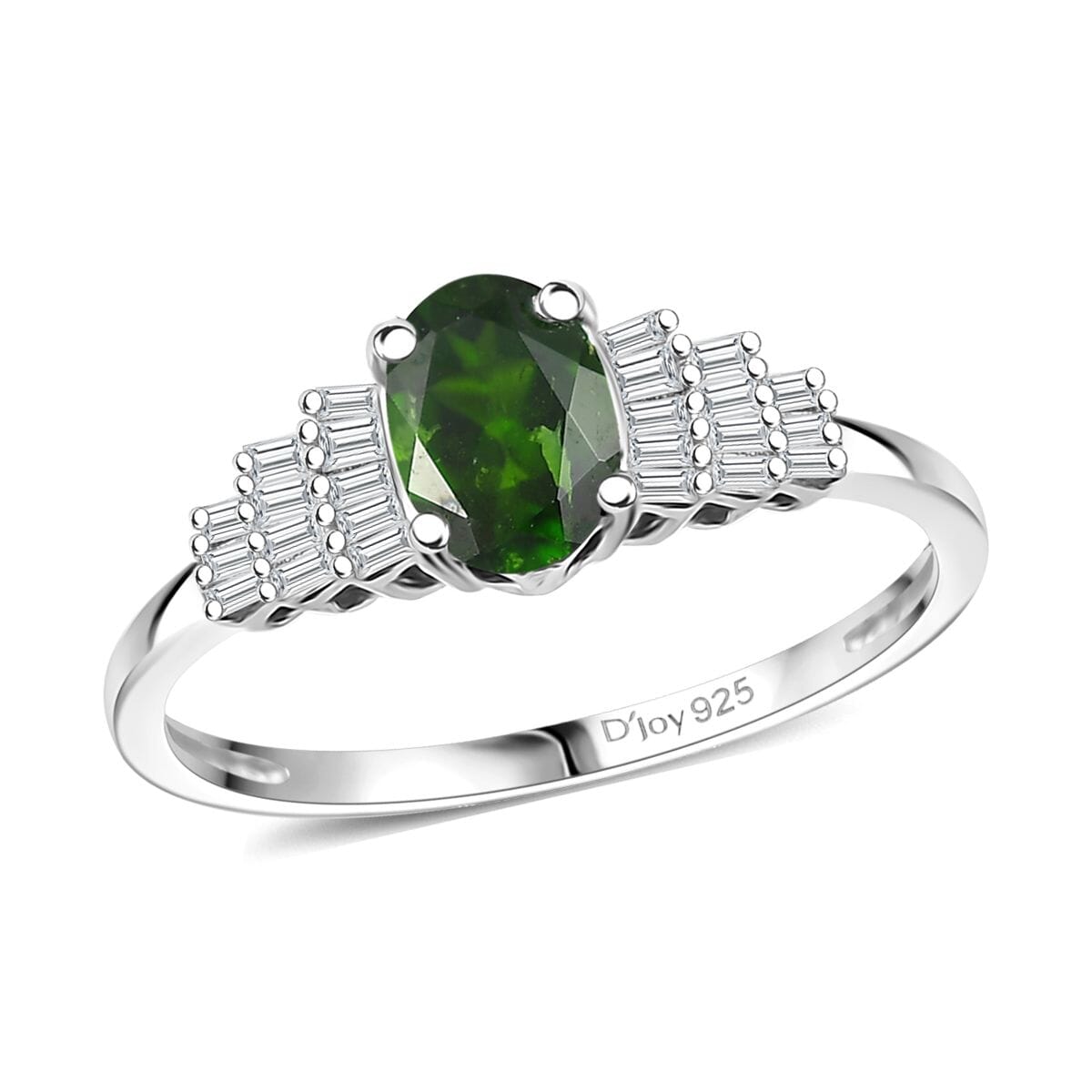 Premium Chrome Diopside and Diamond 1.00 ctw Ring in Rhodium Over Sterling Silver (Size 8.0) image number 0